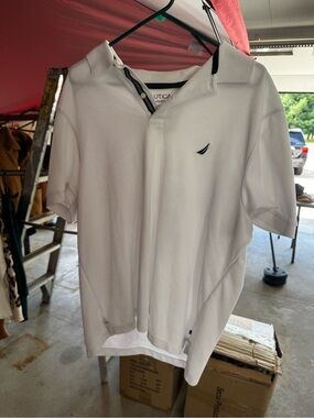 Nautica Men’s White Polo with Navy Sail Logo